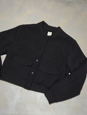 Joie Black Cropped Snap-Front Bomber Jacket Nwots